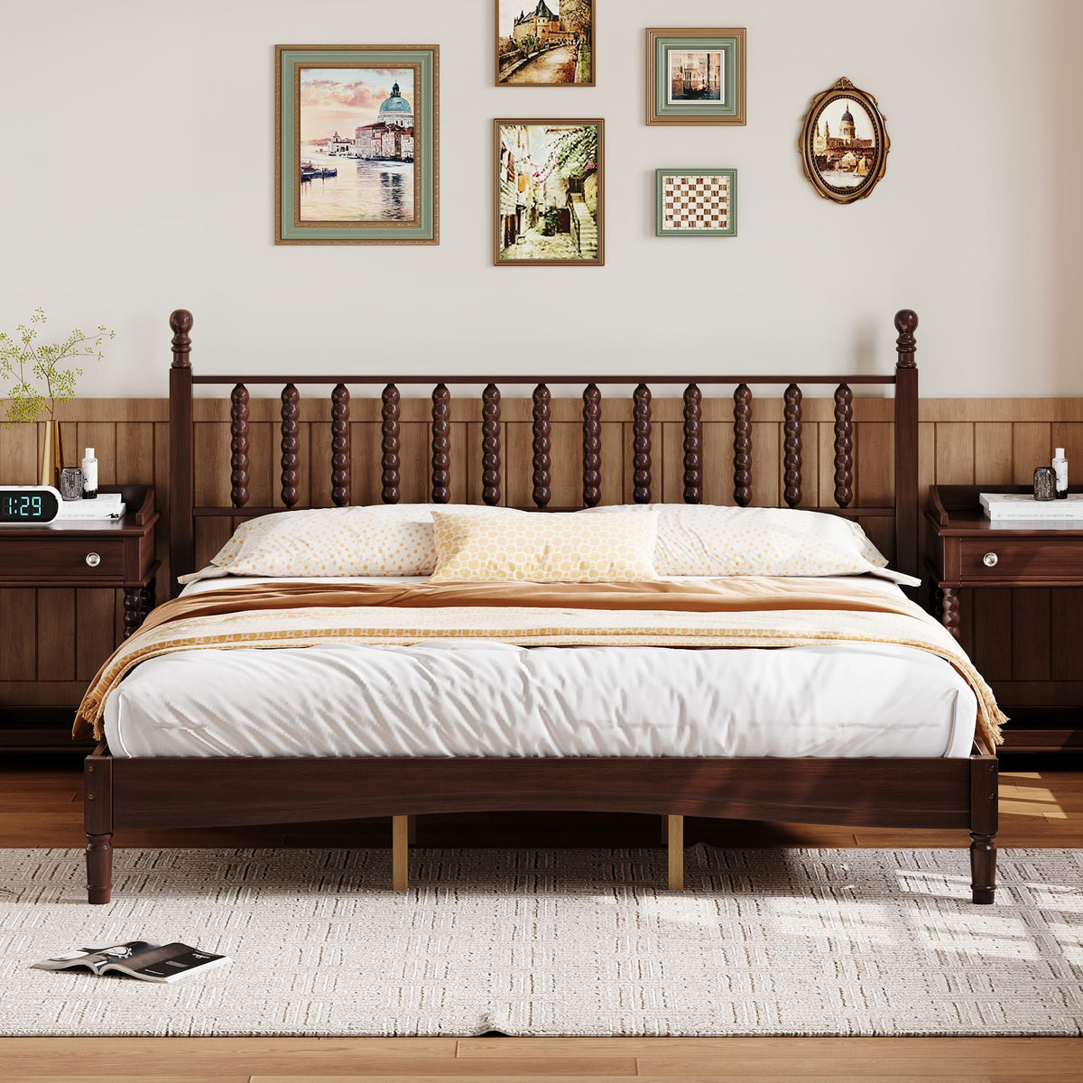King Size Wood Platform Bed with Gourd Shaped Headboard, photo 2 of 10