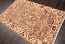 3'10" x 5'10" Hand Knotted Wool High Low Pile Area Rug Brown