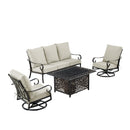 Black Aluminum Fire Table Set with Sofa and Two Club Chairs
