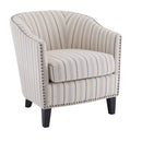 Transitional Upholstered Stripe Barrel Chair With Birch Wood Legs And Plush Cushioned Seat by HouseOfZazla