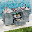 K&K 66.5' Outdoor Kitchen Island for Big Green Egg Grills, Solid Wood Outdoor Grill Cart for Tabletop Grill with Stainless Steel Top, Drawer, Compatible with Large Big Green Egg, Kamado Joe- Grey Blue by Montret