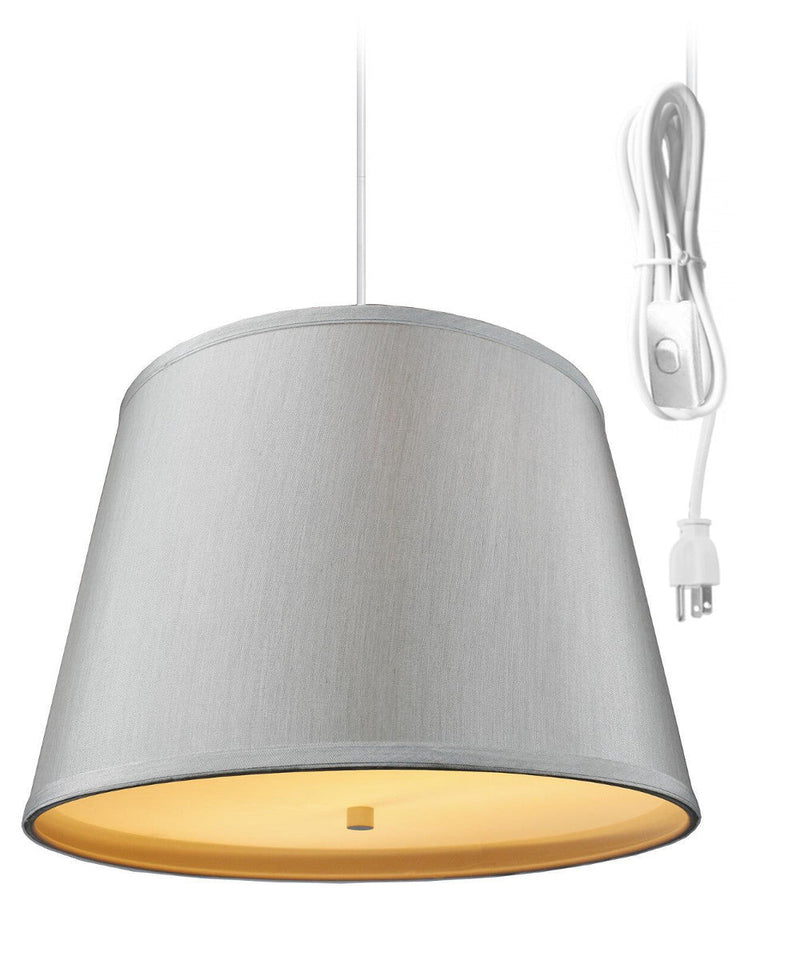 16"W 2 Light Swag Plug-In Pendant   Bavarian Gray with Diffuser White Cord