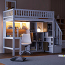 Loft Bed With Built In L Shaped Desk, LED Lights, Storage Shelves, Cabinets, And Staircase by Unique Piece Furniture