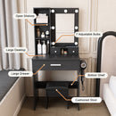 Vanity Table With Mirror, Adjustable LED Lights, Power Outlet, Hairdryer Holder & Stool by Unique Piece Furniture
