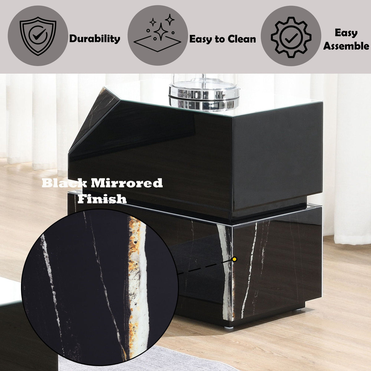 Drisana - Mirrored End Table - Black, photo 3 of 5