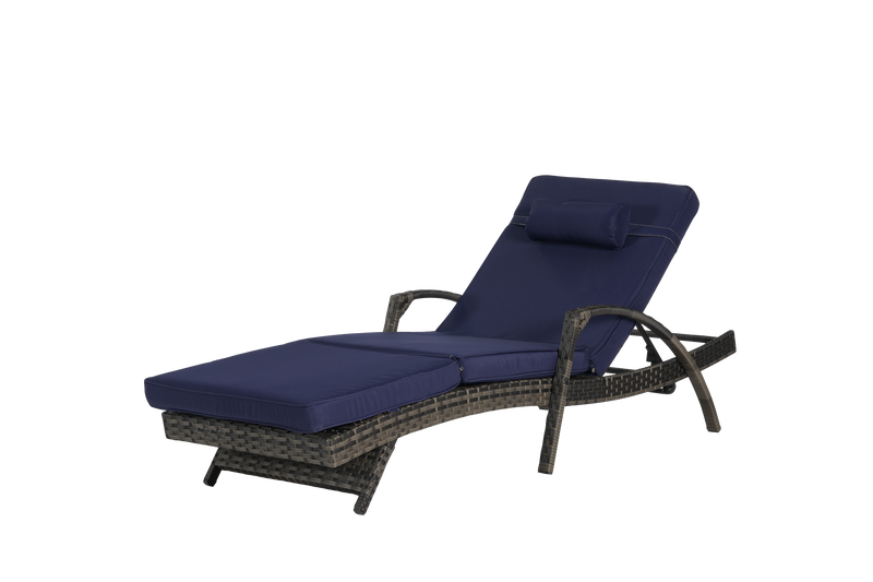 Outdoor Wicker Long Reclining Chair Set of 2 with Cushions, Wicker Reclining Lounge Chair Lawn Sunbathing Chairs Recliner up to 150° Beach Poolside Garden