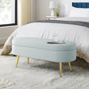Ottoman Oval Storage Bench, Flannel with Metal Legs-Cyan