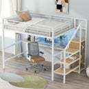 Loft Bed With Desk, Storage Staircase, Small Wardrobe And LED Light by Unique Piece Furniture