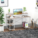 55 Inch Home Office Computer Desk Study Writing Workstation with Storage Shelves, Elevated Monitor Shelf, CPU Stand, Durable X-Shaped Construction, Oak Wood Grain
