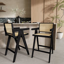 Modern Minimalist Bar Stool With Cane Seat - Black / Natural by HouseOfZazla