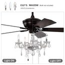 52" Crystal Shade Ceiling Fan Lamp, 3 Speed, 4 Timing, 5 Reversible Blades Crystal Ceiling Fan, 5 Pieces X E12 (No Include Bulb), Hand Pull Chain - Matte Black by HouseOfZazla