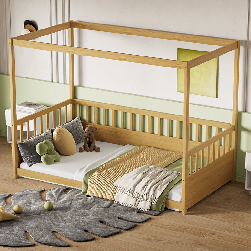 Twin Size Canopy Bed Frame with Guardrails for Kids, photo 2 of 9