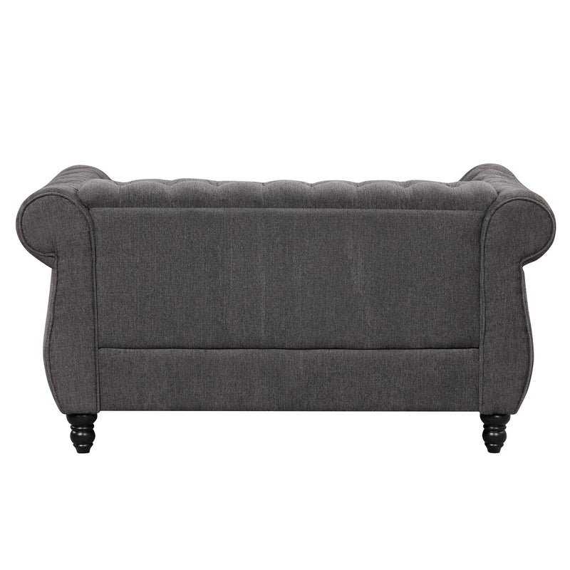 60" modern sofa Dutch plush upholstered sofa, solid wood legs, buttoned tufted backrest, gray