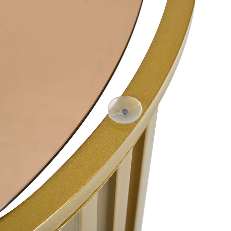 27.5" & 19.6" Stackable Coffee Table with 2 Drawers, Nesting Tables with Brown Tempered Glass and High Gloss Marble Tabletop, Set of 2, Round Center Table for Living Room, White