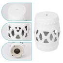 Elegant Glazed Ceramic Drum Stool Indoor / Outdoor Side Table Accent Garden Stool - White by Unique Piece Furniture