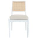 5-Piece Rattan Round Dining Table Set, Wood Table with Hexagonal Base and Upholstered Chairs for Dining Room, Kitchen,Indoor Use, White+Beige