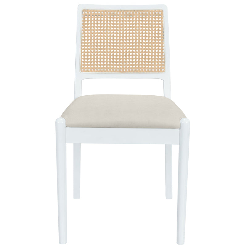 5-Piece Rattan Round Dining Table Set, Wood Table with Hexagonal Base and Upholstered Chairs for Dining Room, Kitchen,Indoor Use, White+Beige