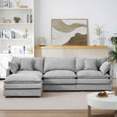 Contemporary Modular Sectional Sofa, 105 Inch L-Shaped Couch Set with Movable Ottoman, Chenille Grey