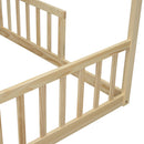 Double Twin House-Style Floor Bed with Fence, Guardrails, without door, Natural(Old Sku:W504P143318)