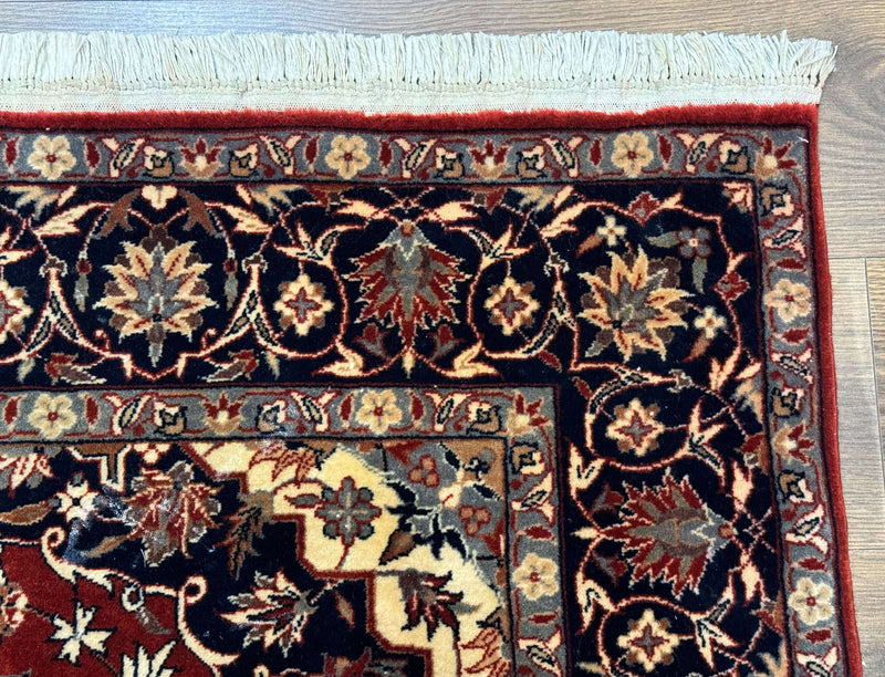 Sino Persian Rug 4x6, Traditional Wool Hand Knotted Carpet, Red Navy Blue, 225 KPSI
