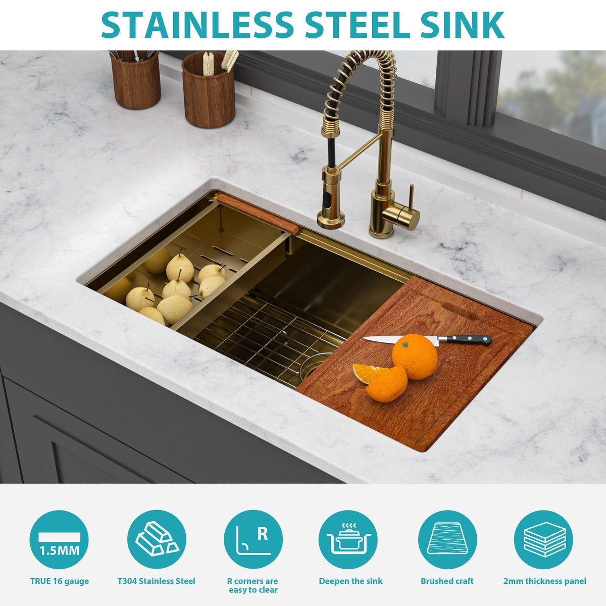 Stainless Steel Undermount Kitchen Sink With Workstation, photo 11 of 14