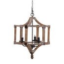 3 Light Wood Drum Chandelier, Hanging Light Fixture With Adjustable Chain For Kitchen, Bulb Not Included - Brown by HouseOfZazla