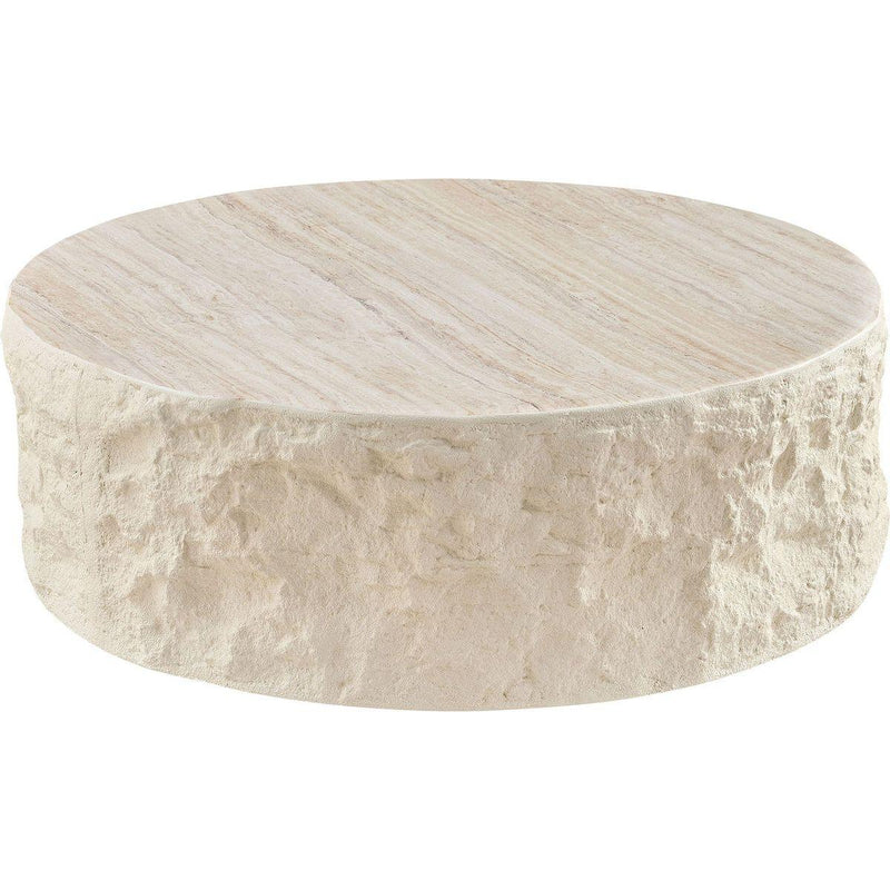 35.43''Fiberglass Round Center Coffee Table for Living Room Vintage Table,Imitation Stone Table front of the Sofa,Modern Design Coffee Table for Office,Apartment,No Need Assembly