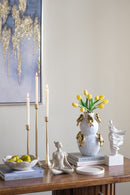 8.5x8.5x14 White Two-Tiered Ceramic Vase with Gold Bird Accents by HouseOfZazla