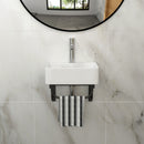 Rectangular Bathroom Sink With Towel Bar & Faucet Hole, Wall Mounted - White