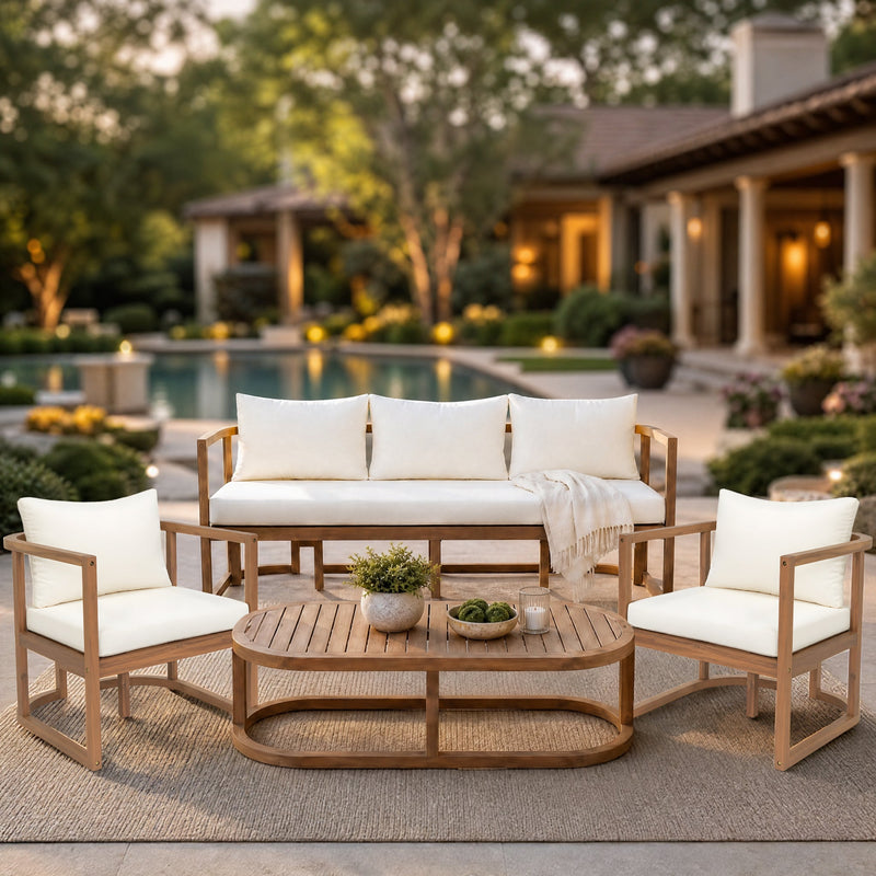 TOPMAX 4-Piece Modern Acacia Wood Sofa Set, photo 2 of 9