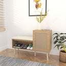 2 In 1 Shoe Storage Bench With Adjustable Shelves - Antique Natural / Rattan