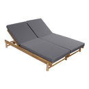 Light Teak Acacia Wood Double Chaise Lounger Set