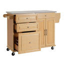 Indoor Bamboo Rolling Kitchen Island with Stainless Steel Top by HouseOfZazla
