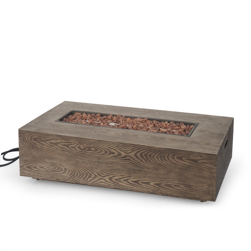 AIDAN RETANGLE IRON FIRE PIT - 50,000 BTU TANK OUTSIDE