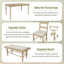 6-peice Dining Set with Turned Legs, Kitchen Table Set with Upholstered Dining Chairs and Bench,Retro Style, Natural