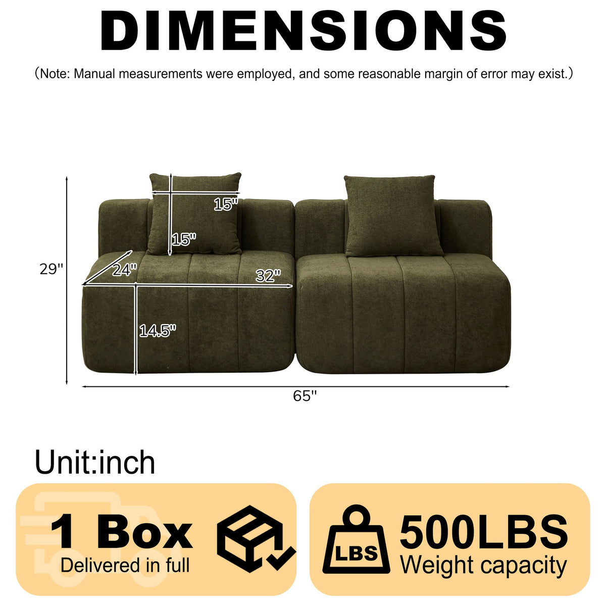 Modular Sectional Sofa With 2 Pillows, Symmetrical Design, photo 35 of 40