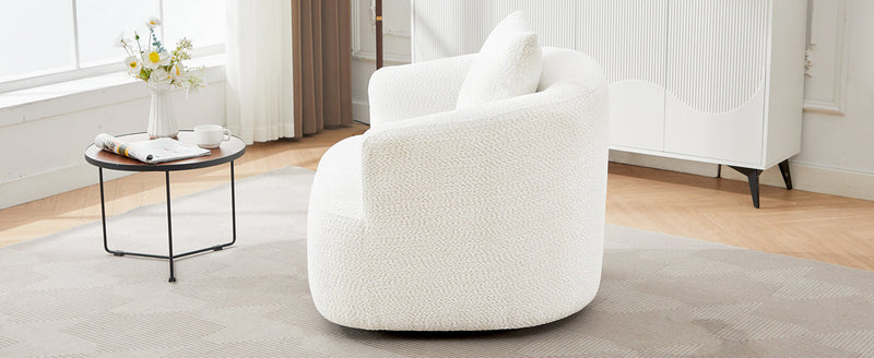 360° Swivel Barrel Sofa Chair with Throw Pillow, Chenille Upholstered Accent Chair, Beige, 38.2'