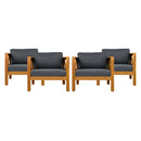 Outdoor Acacia Wood Club Wooden Armchair with Cushions (Set of 4)
