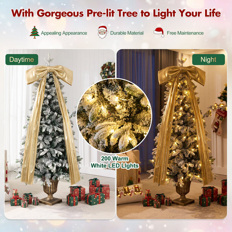 6FT Pre-Lit Flocked Christmas Tree with 42 Real Pine Cones, photo 5 of 8