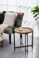 Round Side Table With Wood Top, End Table For Living Room Bedroom - Black Brown by HouseOfZazla