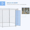 9.2' x 8' x 5.6' Dog Kennel, Outdoor Dog Run with Lockable Door for Medium and Large-Sized Dogs, Silver