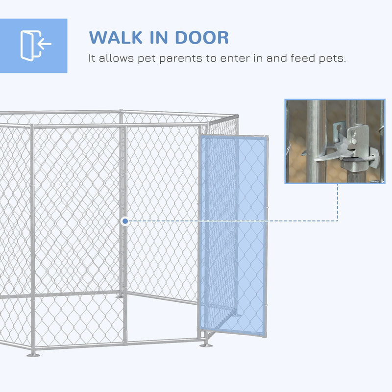 9.2' x 8' x 5.6' Dog Kennel, Outdoor Dog Run with Lockable Door for Medium and Large-Sized Dogs, Silver