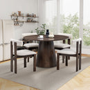 47.24'' Round Modern Style MDF Wood Dining Table for Kitchen, Living Room, Cafe, Stylish Leisure Desk with Sturdy Cylindrical Base, for Small Spaces, Apartment,Brown
