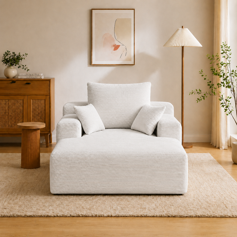 71.65'' Corduroy Chaise Lounge Sofa with Cup Holders & Storage Pocket, photo 4 of 5