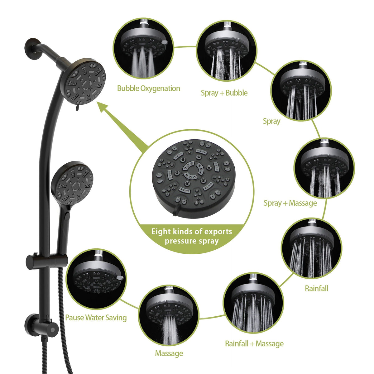 Multi Function Dual Shower Head System With 4.7" Rain Showerhead, 8 Function Hand Shower, Adjustable Slide Bar, photo 20 of 25