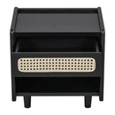 Black Nightstand with Rattan Detail by HouseOfZazla