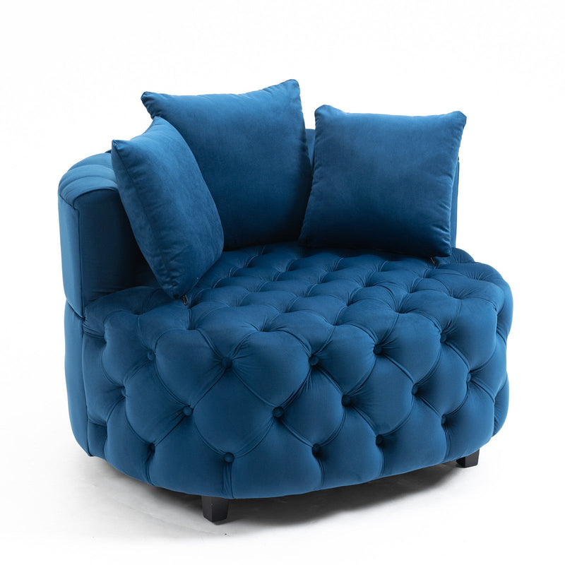 Accent Chair / Classical Barrel Chair for living room / Modern Leisure Sofa Chair (Blue)