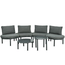 6 Piece Patio Set, Half Moon Outdoor Sectional Sofa With 2 High Low Coffee Tables, 4 Pillows & Cushions by HouseOfZazla