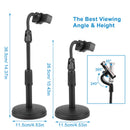 Desktop Phone Stand Angle Height Adjustable Phone Clamp Mount Rotatable Cell Phone Holder For 4-7in Device Selfie Vlog Recording Streaming