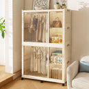 Portable Wardrobe Closet Storage Organizer For Clothes, 6 Magnetic Doors With 6 Cubes & 2 Hanging Rods, 6 Hangers - Cream White by HouseOfZazla